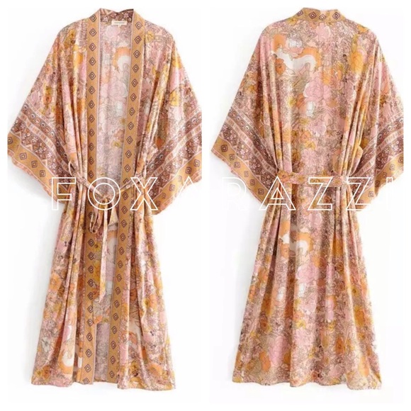 Restocking Amber Amethyst Boho Floral Maxi Kimono - Picture 8 of 8